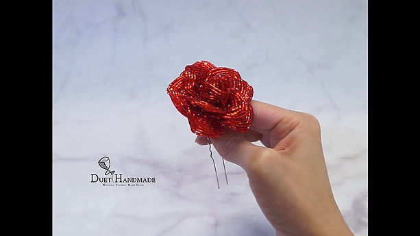 Duet Handmade_16 Red French Beaded Rose Hairpin_02